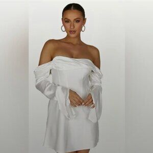 Meshki Giselle Off Shoulder Long Sleeve Little White Dress XS